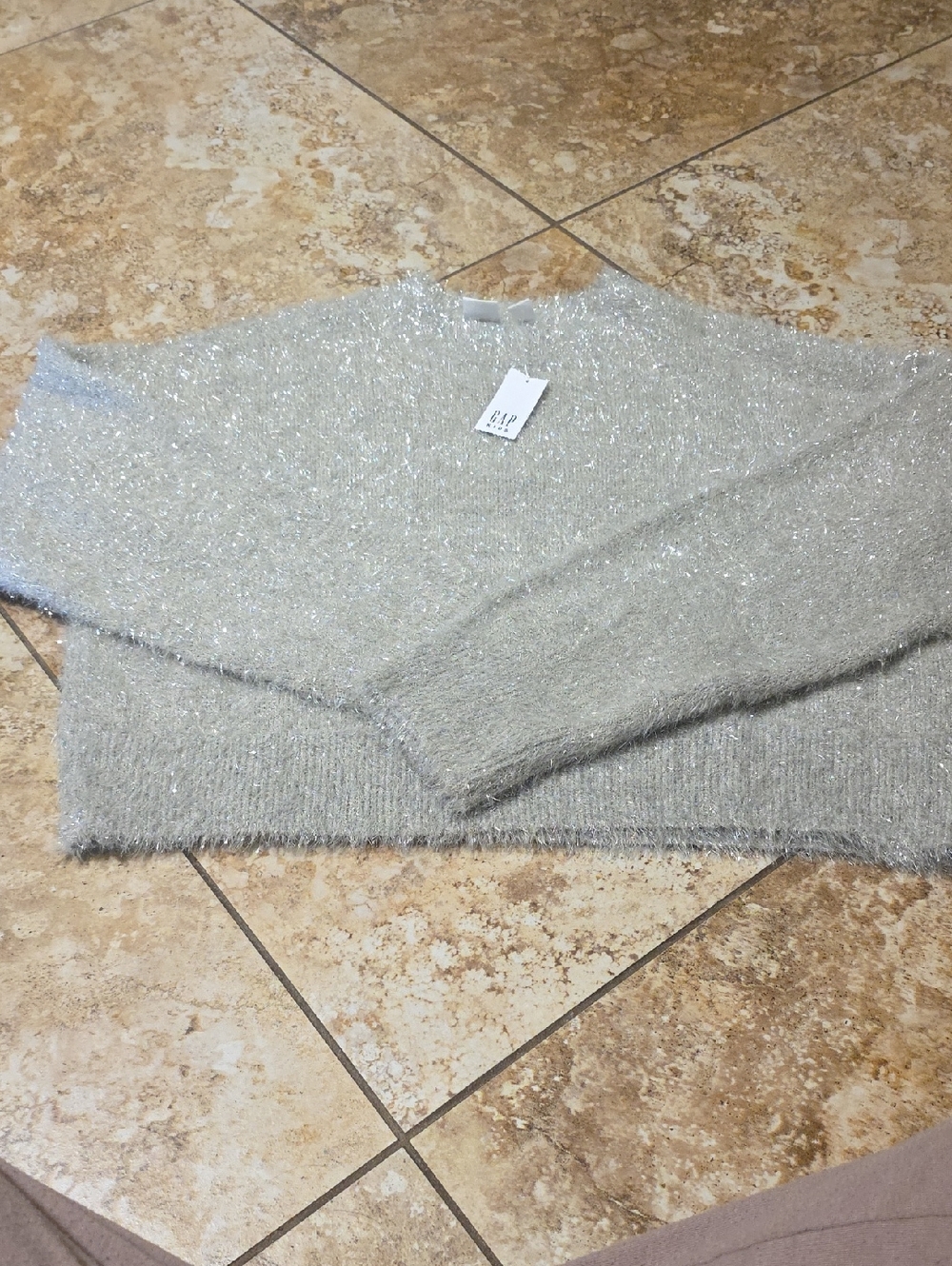GAP Kids Size XL Silver Metallic Fuzzy Crewneck Sweater